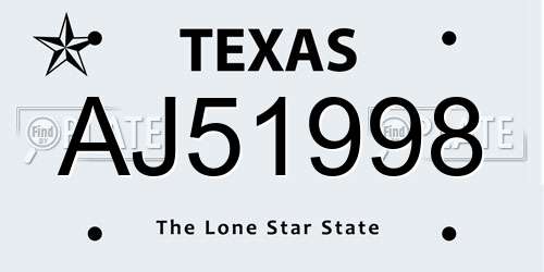 AJ51998 Texas License Plate