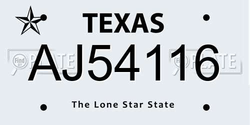 AJ54116 Texas License Plate