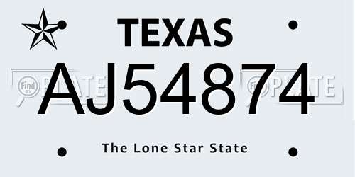 AJ54874 Texas License Plate