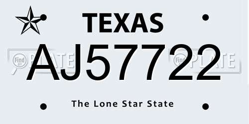 AJ57722 Texas License Plate