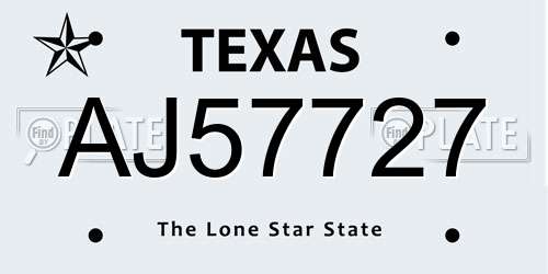 AJ57727 Texas License Plate