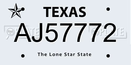 AJ57772 Texas License Plate
