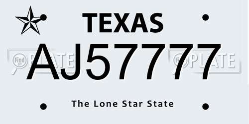 AJ57777 Texas License Plate