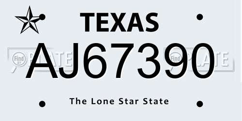 AJ67390 Texas License Plate