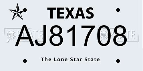 AJ81708 Texas License Plate