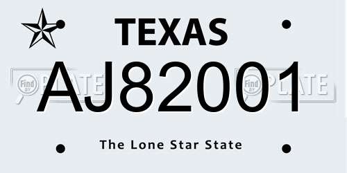 AJ82001 Texas License Plate
