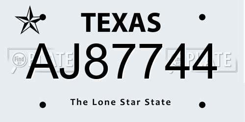 AJ87744 Texas License Plate