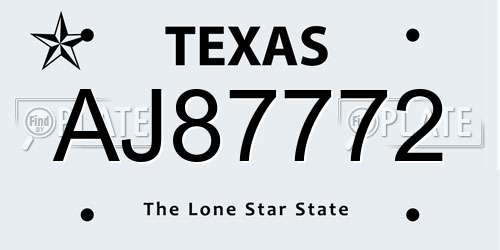 AJ87772 Texas License Plate