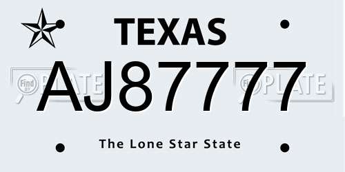 AJ87777 Texas License Plate