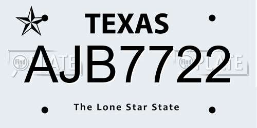 AJB7722 Texas License Plate
