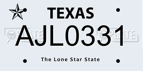AJL0331 Texas License Plate