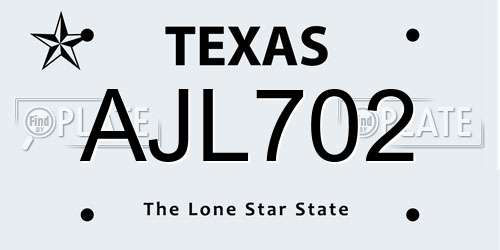 AJL702 Texas License Plate