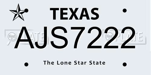 AJS7222 Texas License Plate