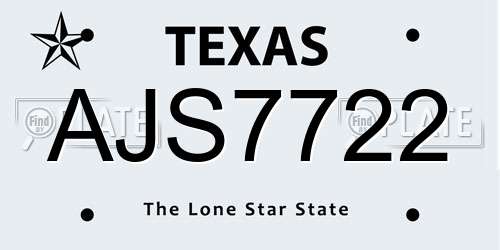AJS7722 Texas License Plate