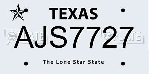 AJS7727 Texas License Plate