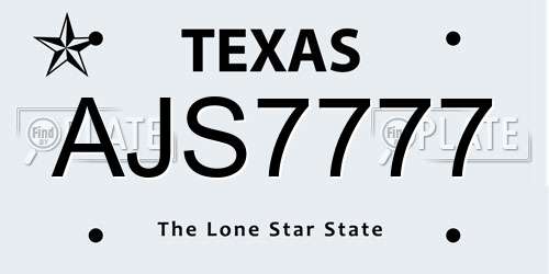 AJS7777 Texas License Plate