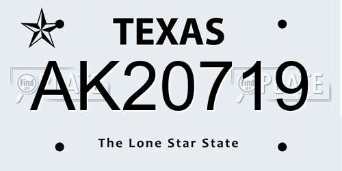 AK20719 Texas License Plate