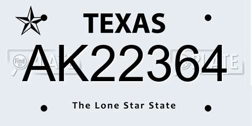 AK22364 Texas License Plate