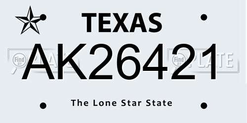 AK26421 Texas License Plate