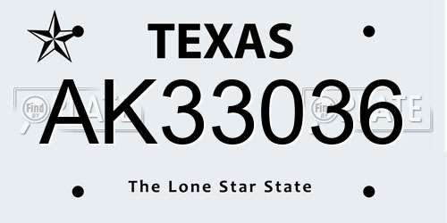 AK33036 Texas License Plate
