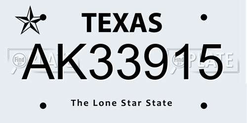 AK33915 Texas License Plate