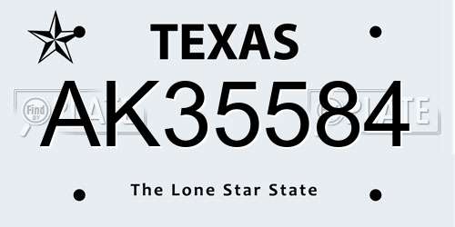 AK35584 Texas License Plate