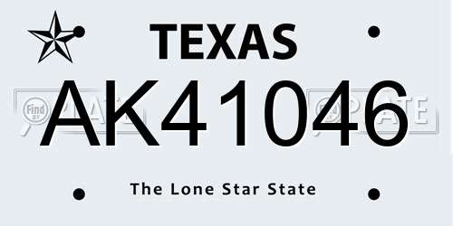 AK41046 Texas License Plate