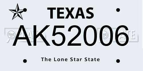 AK52006 Texas License Plate