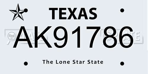 AK91786 Texas License Plate