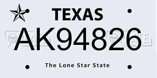 AK94826 Texas License Plate