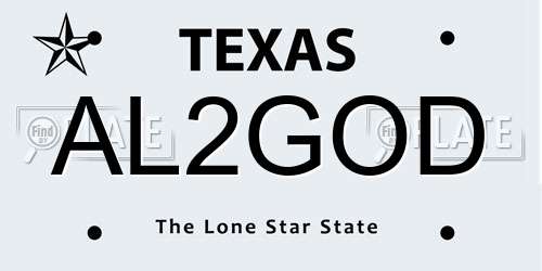 AL2GOD Texas License Plate