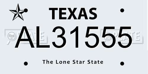 AL31555 Texas License Plate