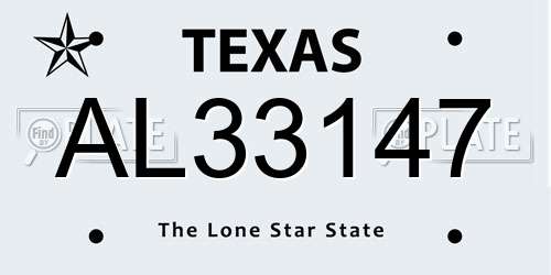 AL33147 Texas License Plate