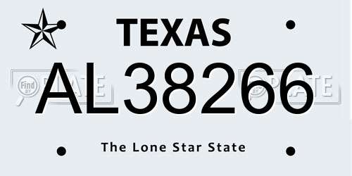 AL38266 Texas License Plate