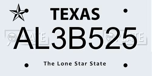 AL3B525 Texas License Plate