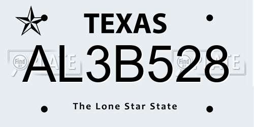 AL3B528 Texas License Plate