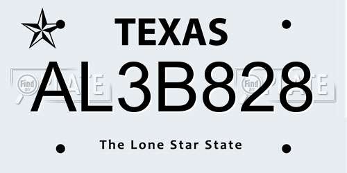 AL3B828 Texas License Plate