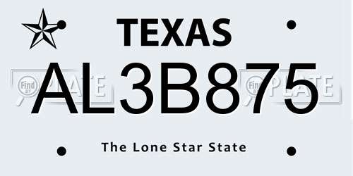AL3B875 Texas License Plate