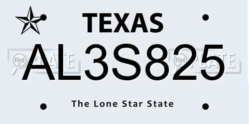 AL3S825 Texas License Plate