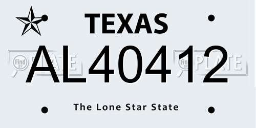 AL40412 Texas License Plate