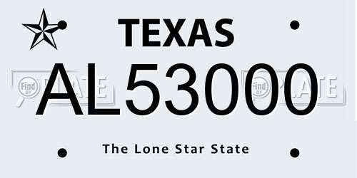 AL53000 Texas License Plate