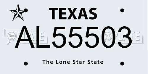 AL55503 Texas License Plate