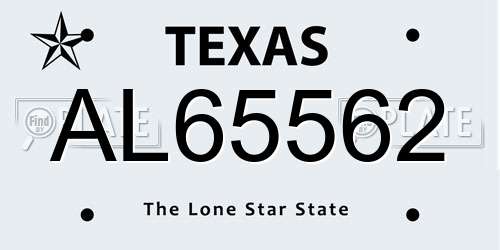 AL65562 Texas License Plate