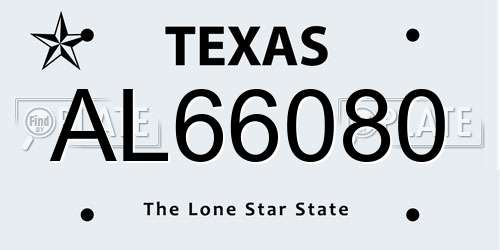AL66080 Texas License Plate