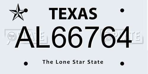 AL66764 Texas License Plate