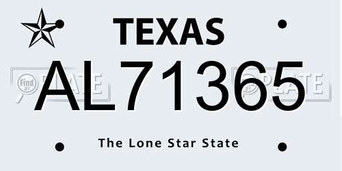 AL71365 Texas License Plate