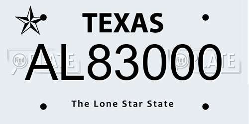 AL83000 Texas License Plate
