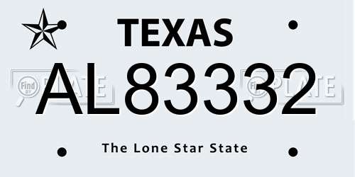 AL83332 Texas License Plate