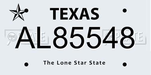 AL85548 Texas License Plate