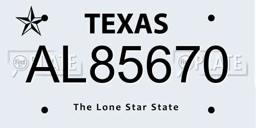AL85670 Texas License Plate